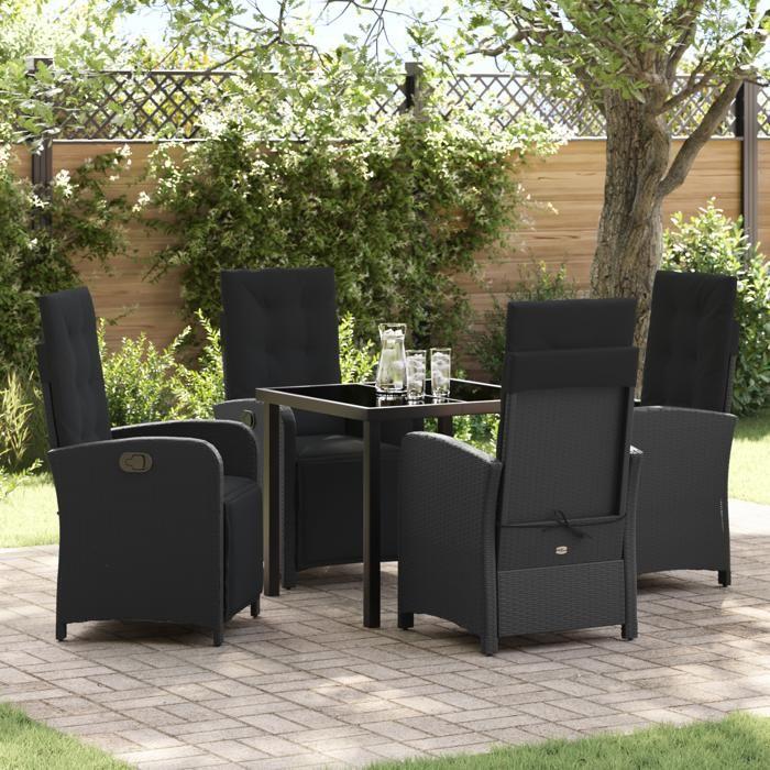 VidaXL Ensemble de salle à manger de jardin 5 pièces avec coussins en poly rotin noir 3380310