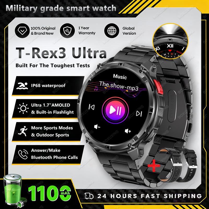 New T-Rex3 Ultra Men SmartWatch 1100mAh Battery Compass LED Flashlight Heart Rate Sports Track IP68 Waterproof Smartwatches