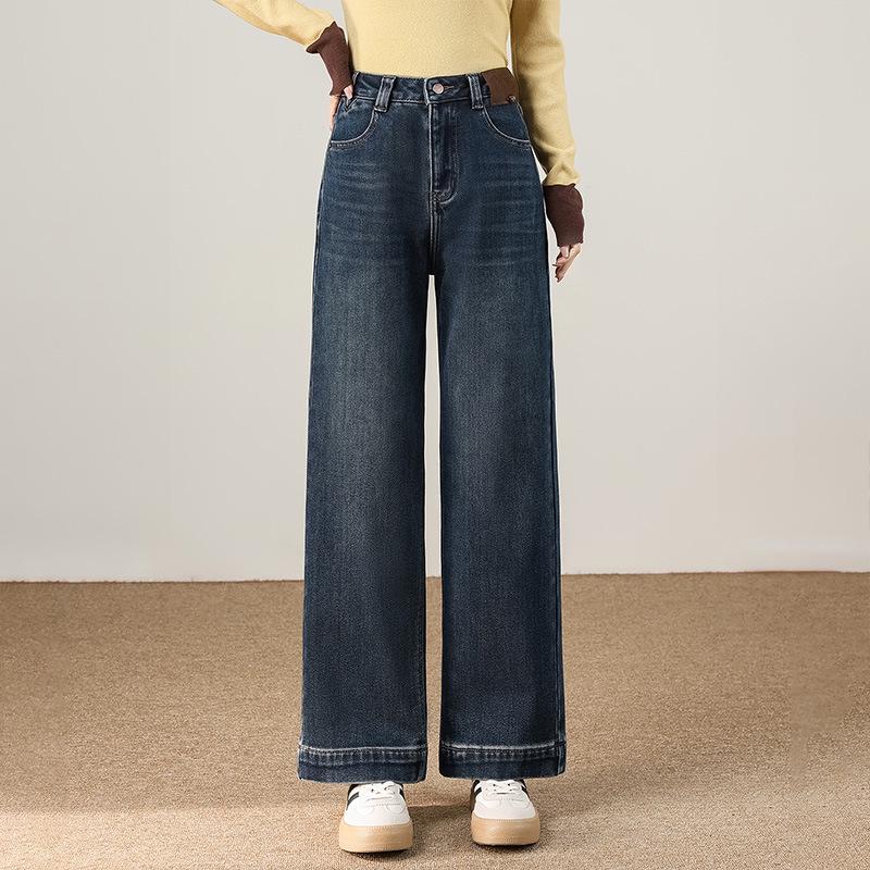 Winter 2025 Velvet Denim High-Waisted Slim-Fit Straight-Leg Pants for Women - Trendy, Casual, and Narrow Version.