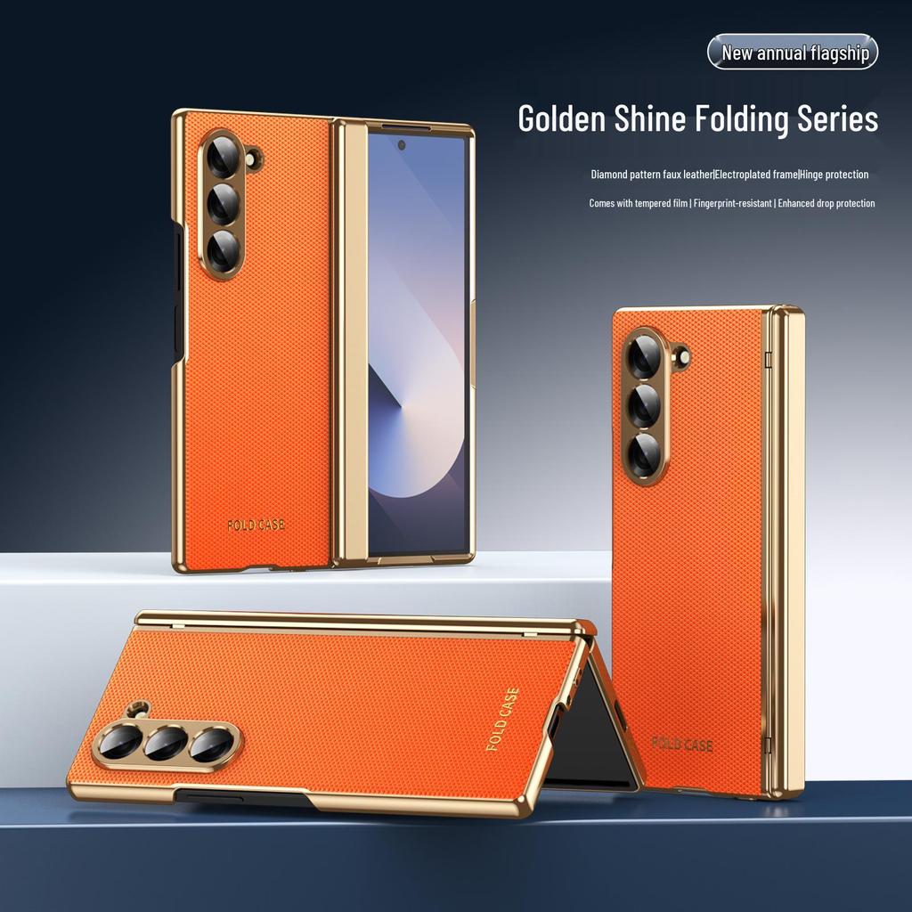 Samsung Z Fold7 Hülle: Galvanisiertes Leder mit Diamantmuster und vollständiger Scharnierabdeckung für Fold6/5