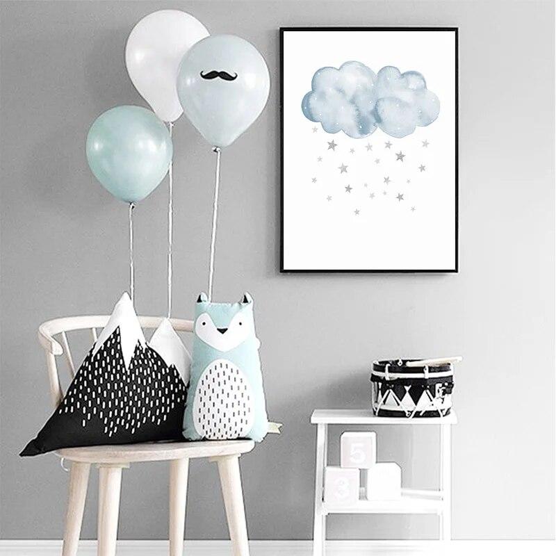 Child Poster Blue Moon Clouds Wall Art Canvas Nursery Quotes Print Nordic Kid Bedroom Decoration Picture Painting for Baby Room