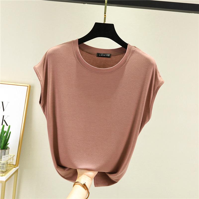 Damen Übergröße Ärmelloses Modal T-Shirt - Sommerkollektion 2025, Vielseitiges einfarbiges Basisschicht-Top