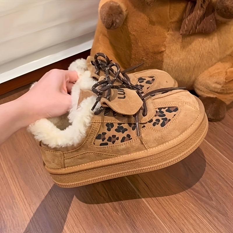 2025 Plush German Training Shoes Women's Winter Platform Round-toe Casual Board Shoes Leopard Print Snow Boots