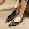 Flat Bottom Soft Bottom Shallow Mouth Pointed Single Shoes Rhinestone Sequins Women's Large Size Women's Shoes