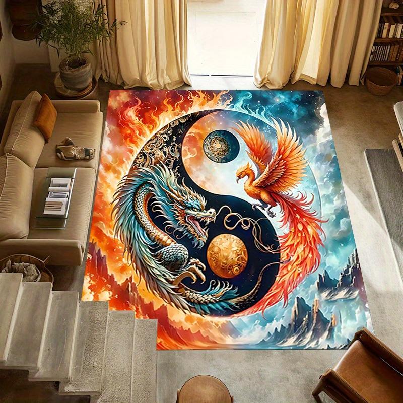 1pc Phoenix Dragon Themed Rug for Home Decor, Non-slip Office Carpet, Chair Mat, Outdoor Mat, Christmas and Halloween Gifts-0731142