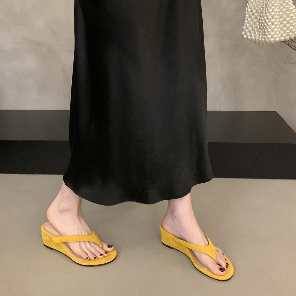 Wedge heel pinch flip-flop shoes women's shoes outer wear temperament red with skirt sandals high heels sandals