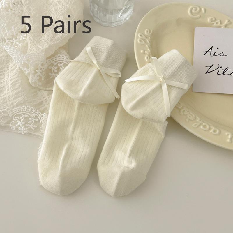 5 Pairs of Female Spring and Summer Small Fashion Design Sweet Lovely Ribbon Bow Socks