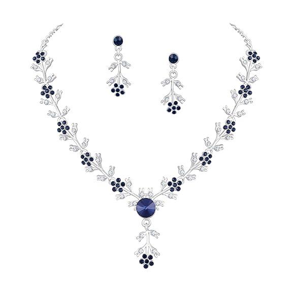 American Diamond Style Silver Plated Necklace with Earrings Jewellery Set for Women – Perfect for Party, Wedding, and Engagement