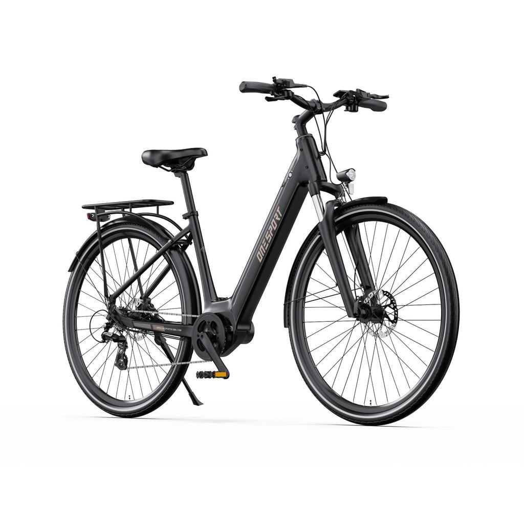 ONESPORT OT07 Matte Black Electric Bike, Bafang Mid-Drive 250W, 110KM Range, Torque Sensor, Hydraulic Brakes, Lightweight Commuter E-Bike