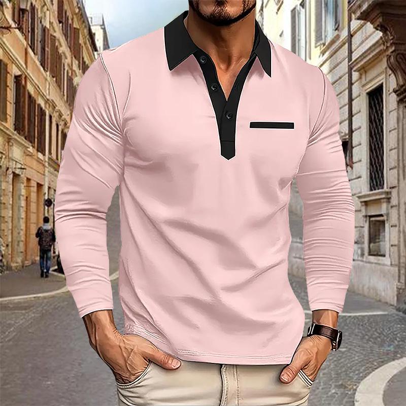 Frühling und Herbst Herren Langarm Poloshirt Business Casual Mode Klassisches Reverskragenhemd Europäische und Amerikanische Übergröße