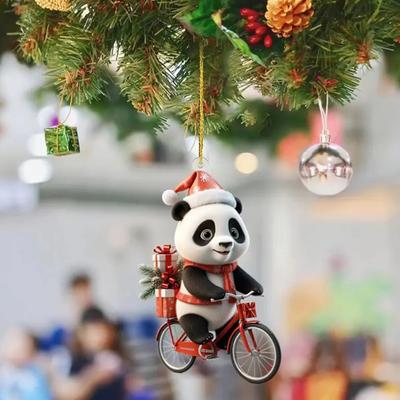 Christmas Car Pendant Lifelike Riding Panda Shape Lightweight Hanging Accessory Christmas Trees Doors Windows Hanging Ornament Bag or Keychain Charm