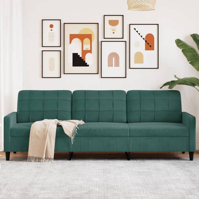 VidaXL 3-seater Sofa Dark Green 210 Cm Velvet, Sofa, Living Room Sofa, Three-seater Sofa, Upholstered Sofa, Seats 4007646