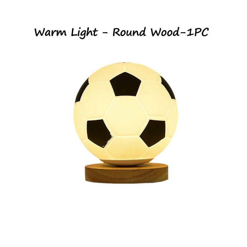 LED-fotbollsnattlampa massivt trä glas litet bordsljus Fjärrkontroll Dimning vid sängkanten sovrum Studiedekoration nattlampa
