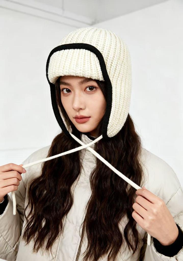 Knitted Hat with Flight Knit for Warm Winter Knitted Hat [Clape] Earflaps, Cap, Windproof, Winter, Skiing, Hiking, Autumn, Winter, Travel, Outdoors,