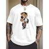 Cartoon Teddy Bear Print Men's Graphic Design Crew Neck Cotton T-Shirt Comfort T-Shirt, Everyday Resort Men's Clothing Top