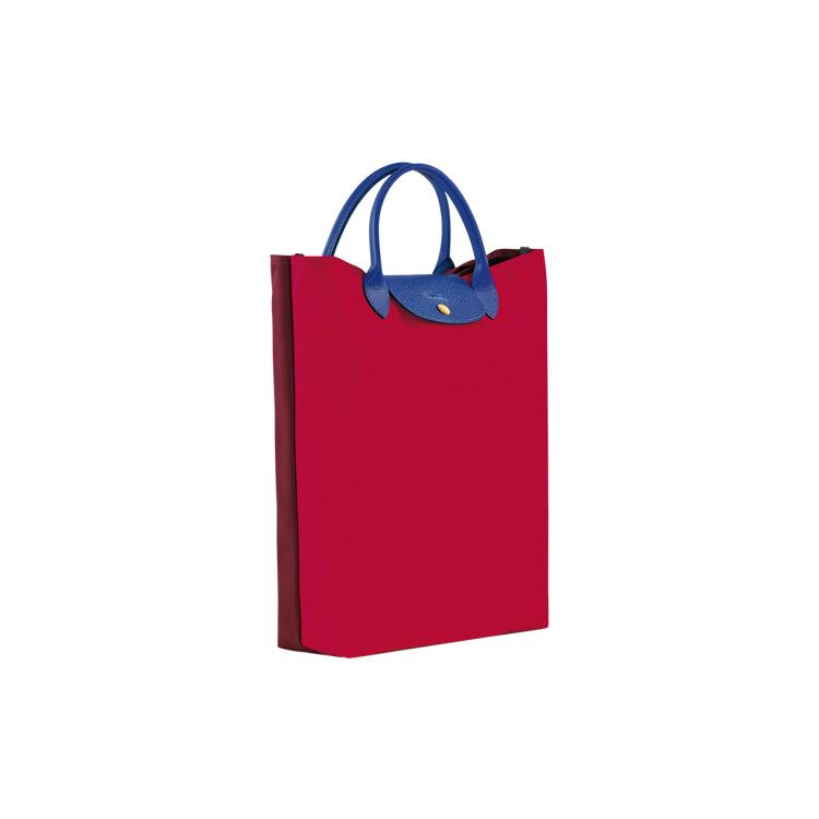 New LONGCHAMP Le Pliage Re Play Canvas With Leather Tote Bag, Shopping Bag, Handbag Regular Women's Red & Blue 10168091P47