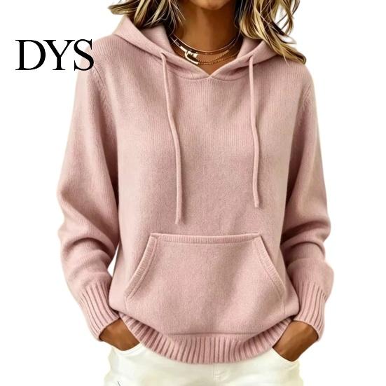 Damen Pullover Strick Kapuzenpullover für Herbst Winter, Langarm Pullover Gestrickte Kapuzenpullover mit Taschen Vordertasche, Einfarbig Lässig Kapuzenpullover