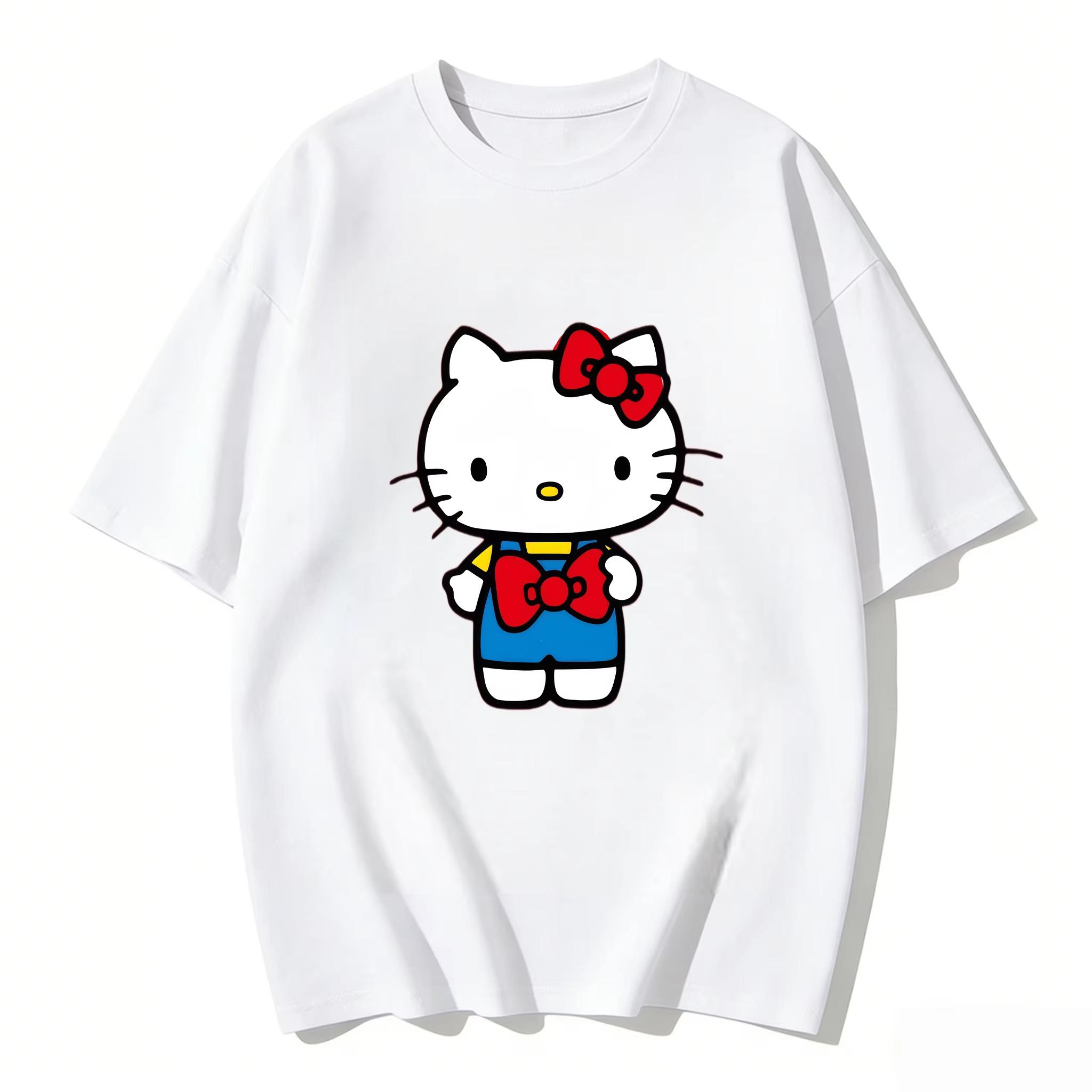 

2026 new Summer Cute HelloKitty TShirts Soft Cotton Short Sleeve Tees for Parents Kids Breathable Casual Daily Outfit Tops S