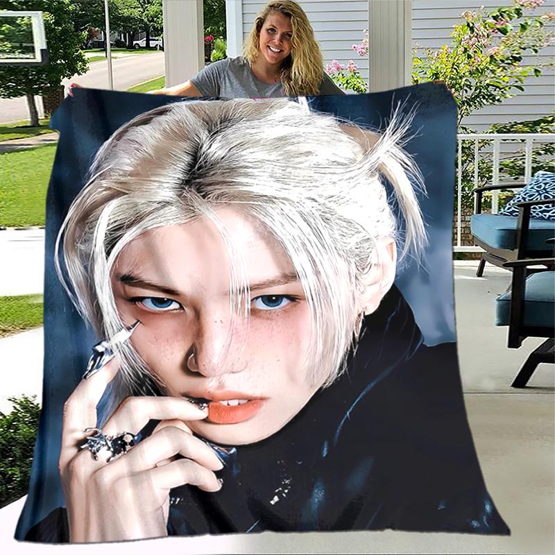1pc Blanket Kpop Print Design, Lightweight Blanket for Sofa, Bed- Soft &Warm, Gift for All Seasons like Christmas, Halloween