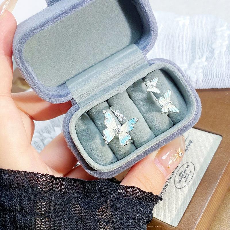 Small Fresh Enamel Dripping Oil Gradual Change Butterfly Opening Ring Niche Cool Feeling Stacked Wearing High Sense Personalized Ring Female