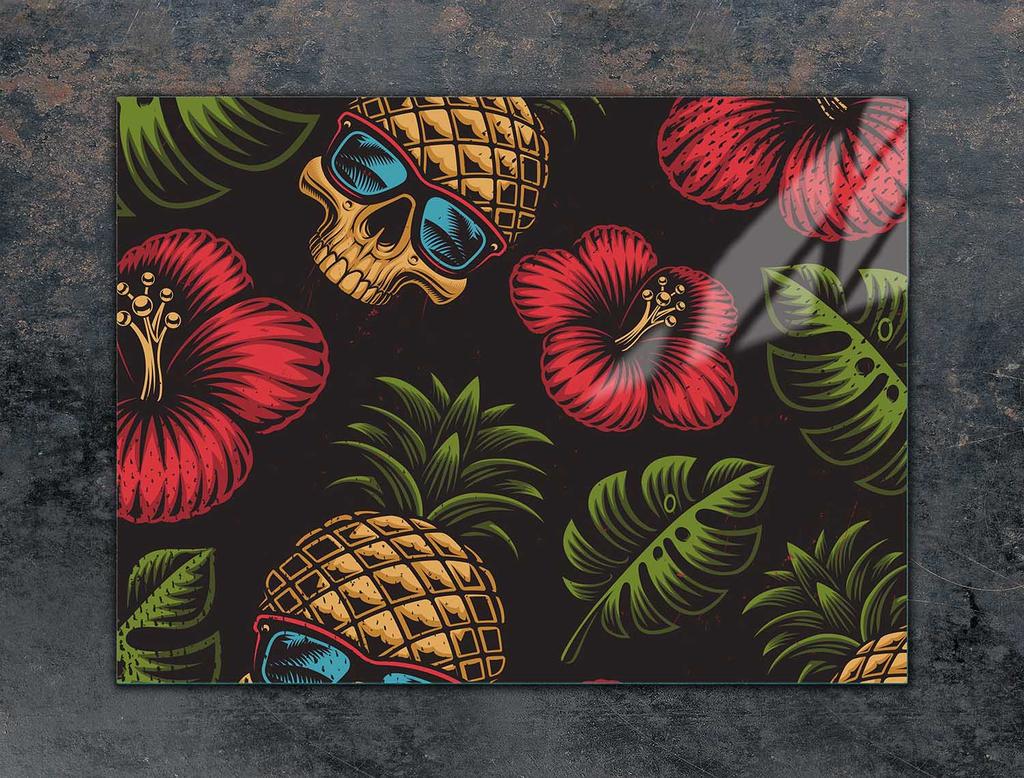 SZKLANA PŁYTA OCHRONNA NA KUCHENKĘ 70x52 ANANAS