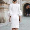 New Ruffle Sleeve Bodycon Midi Dress Women Elegant Knee Length Sheath Party Cocktail Dress Long Sleeve Office Lady Dresses