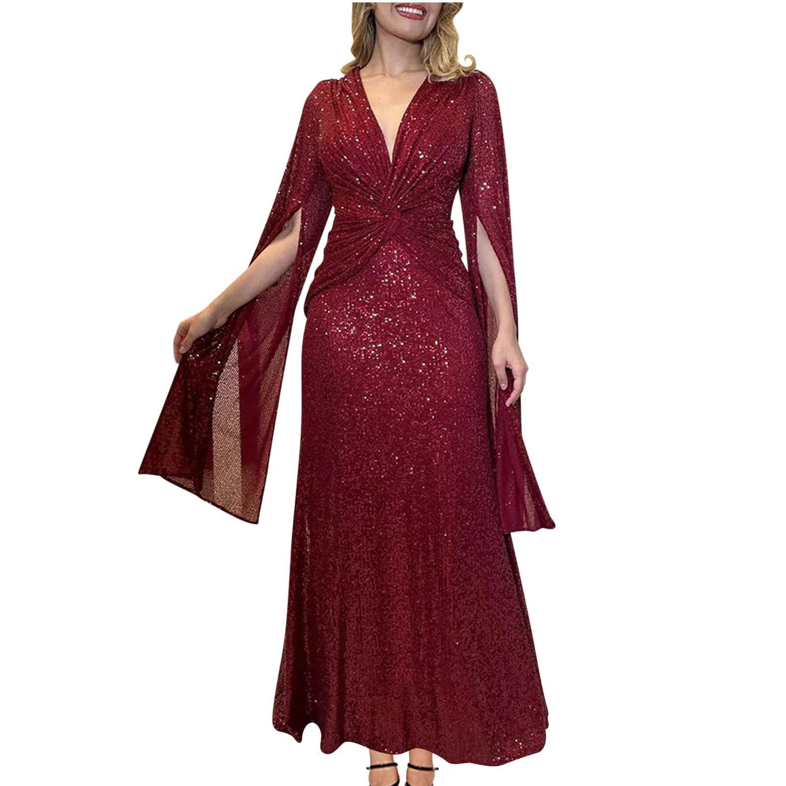 

Женское модное однотонное вечернее платье с V-образным вырезом и пайетками, длинное вечернее платье M