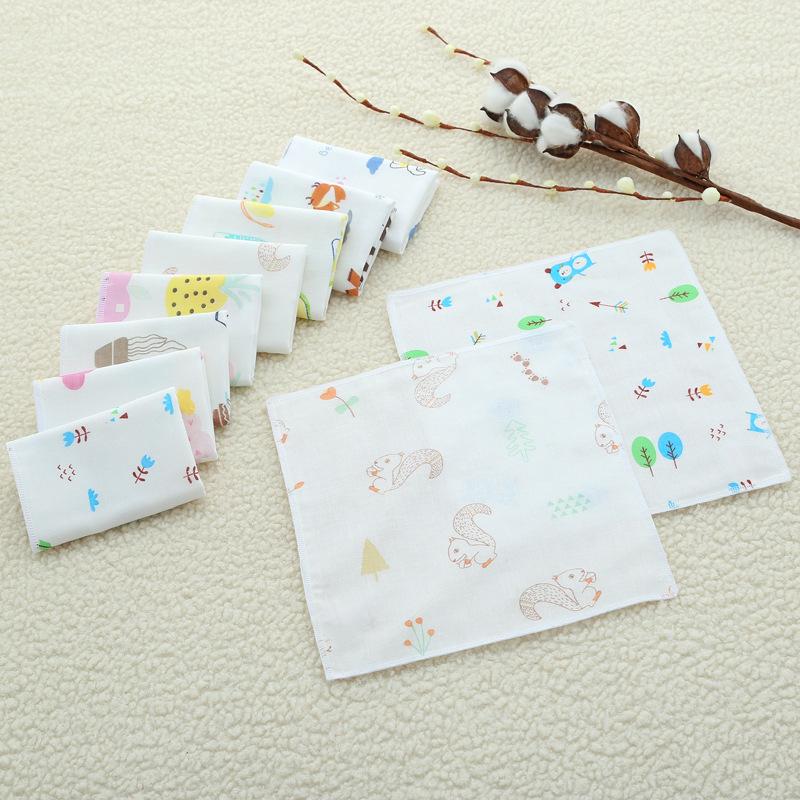 4 Layer Pure Cotton Gauze Square Towel Printed Baby Handkerchief Soft Absorbent Infant Bib Washcloth For Kids