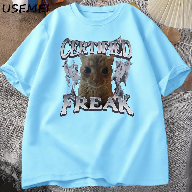 

Certified Freak Funny Cat Meme TShirt Unisex Women Vintage Kitty Graphic Tee Funny Pet Humor Unisex 90s Y2k Clothes Cotton Tshirt 4XL