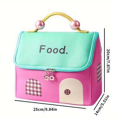 Nicht-Lebensmittelkontakt Entzückende Hausförmige Isolierte Lunchtasche Tragbar, Große Kapazität mit Aluminiumfolienfutter, Leicht zu reinigen, Lebendige Farben