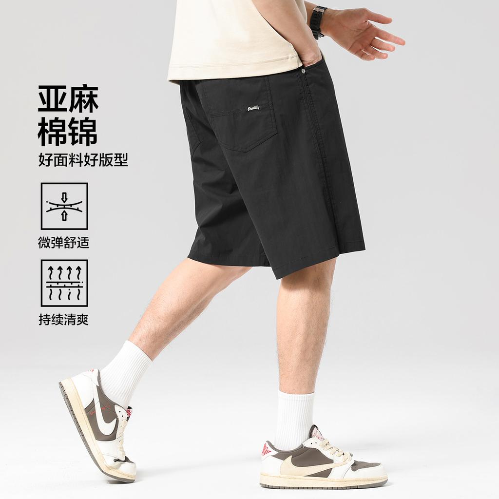 Lightweight Linen Cotton Brocade Summer Thin Five Pocket Pants Versatile Straight Leg Men's Casual Shorts for Commuting