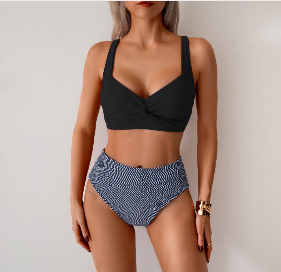 Women’s Solid Color Bathing Suit Two Piece Bikini Swimsuit, Sexy High-Waist Backless Swimwear Set