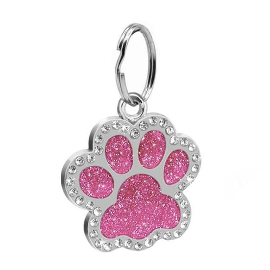 Pet Dog Puppy Paws Rhinestone Collar Tags Charm Pendant Key Ring Accessories