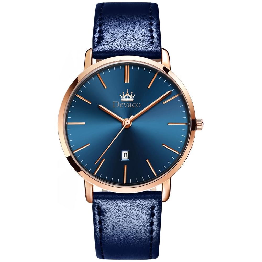 Trbrand Women s Stylish Blue Analog Watch Waterproof Ultra-Thin Leather Band Simple Dial Fashion Timepiece