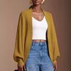 Women S Casual Mustard Yellow Solid Long Sleeve Cardigan Sweater