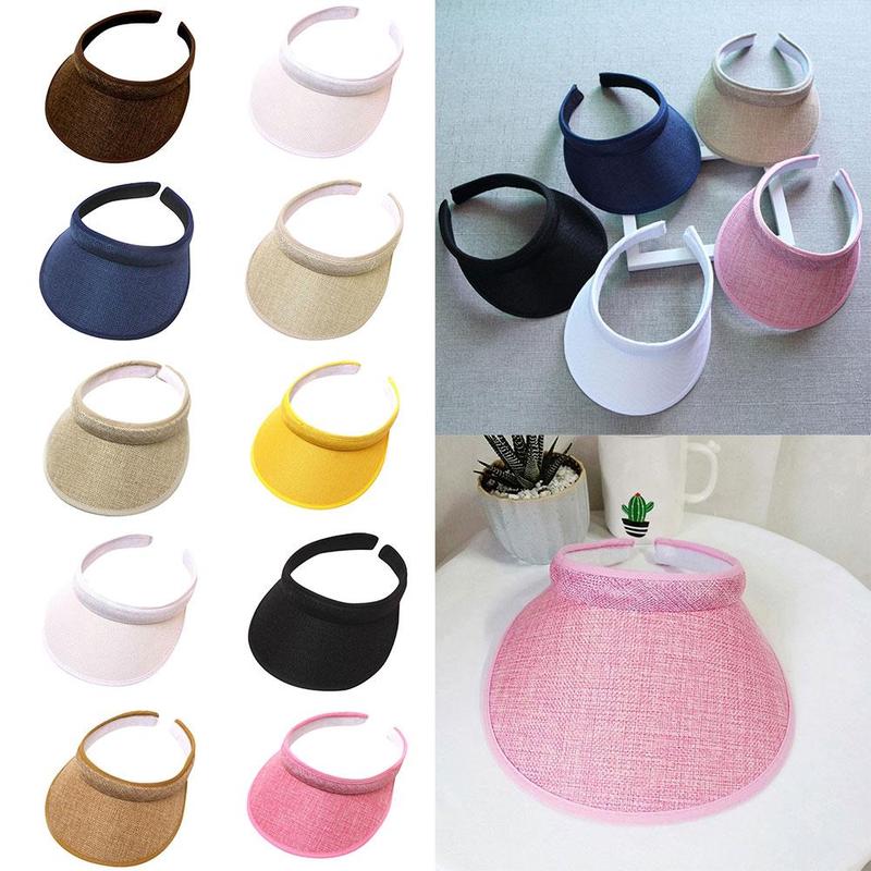 Linen Cotton Fashion Sun Hats Visor Hat Unisex Summer Portable Clip Style Outdoor Parent-Child Hollow Top Sunshade Hat 54-58cm