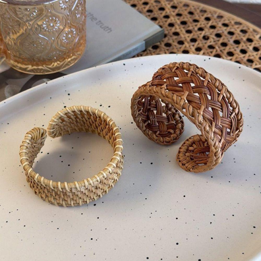 Bird Nest Shape Rattan Woven Bracelet Hand Ring Bohemian Braided Bracelet  Beach