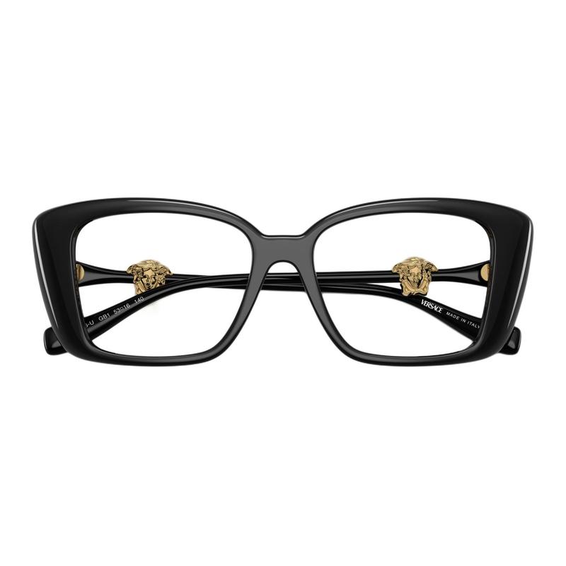 Versace Temple Medusa Design Nylon Rectangular Optical Glasses Women Black 65996571 VE3385UGB1-Black 53
