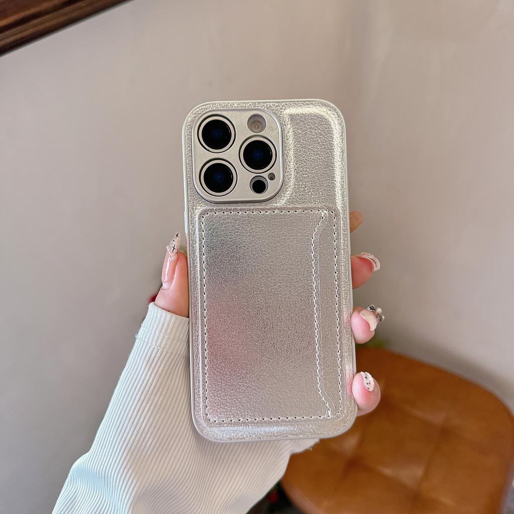 Einfarbige Geldbörsenhülle aus Lychee-Leder für iPhone 16 15 14 13 12 Mini 11 Pro X XS XR Max 8 7 Plus mit Kartenfach, Tasche, Schutzabdeckung