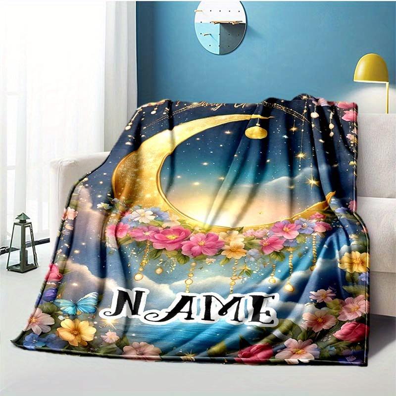 Yellow Moon Customize Your Name Blanket Used For Chair Office Sofa Bed Camping Soft And Warm Giving Friends And Relatives Birthday Gifts Graduation