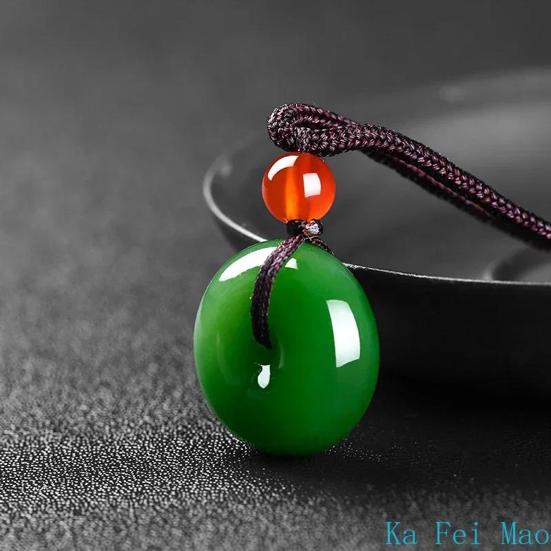Natural Green Jade Safety Buckle Pendant Necklace Hand-Carved Charm Jadeite Jewelry Fashion Amulet Gifts for Men Women jewellery