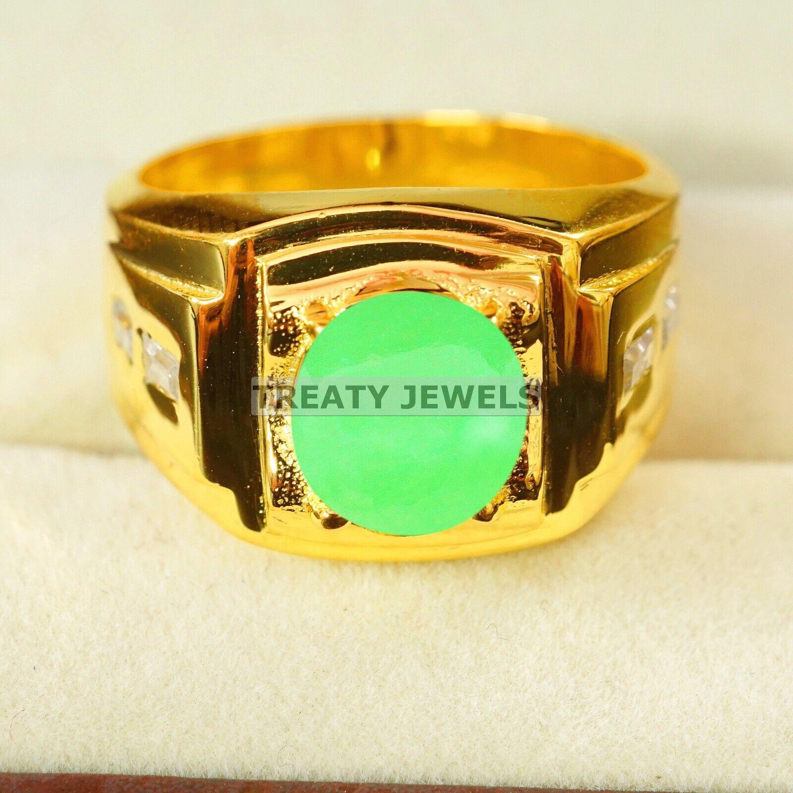 

Jade Oval Cut With 925 Sterling Silver Gold Plated Ring For Men s #B142 JL375671581079 4-16 US золотий
