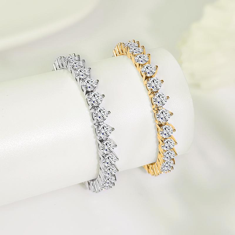 Popular three-claw tennis bracelet women's copper-plated real gold color-preserving high-quality inlaid zircon bracelet