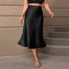 Fall Elegant Satin A-line Midi Skirt Polyester Casual Skirt for Women European American Style