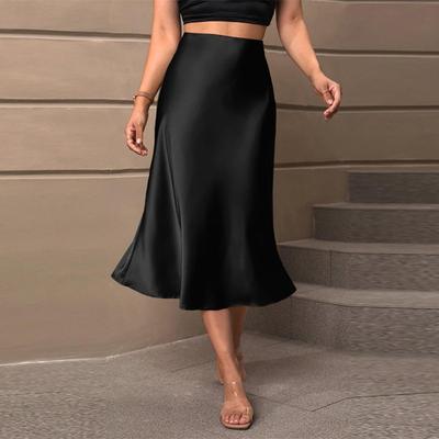 Fall Elegant Satin A-line Midi Skirt Polyester Casual Skirt for Women European American Style