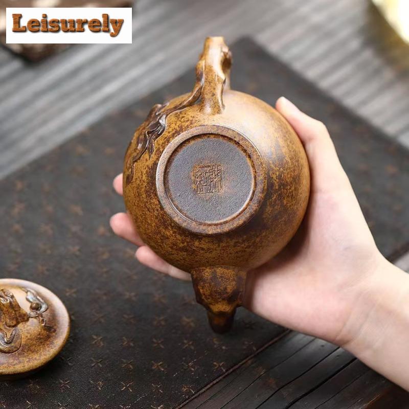 350ml Antique Yixing Purple Clay Teapots Master Handmade Peach Pot Raw Ore Wood-fired Porcelain Mud Kettle Zisha Teaset Supplies