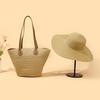 1 Conjunto Chapéu de Sol Estilo Boêmio Feminino + 1 Bolsa de Ombro, Estilo Férias, Chapéu de Palha de Ombro Bolsa Tote de Praia para Viagem de Verão Férias