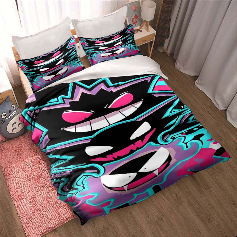 Gengar print bedding sets in various styles, 3-piece sets, extra-large pillowcases, adult bedspreads, bedroom bedding sets.