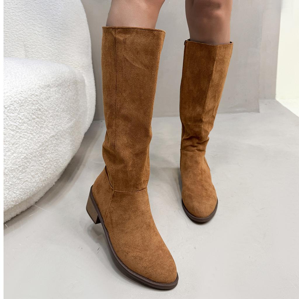 European and American thick heel slimming suede over the knee boots, women's side zipper high-heeled long tube fashion boots