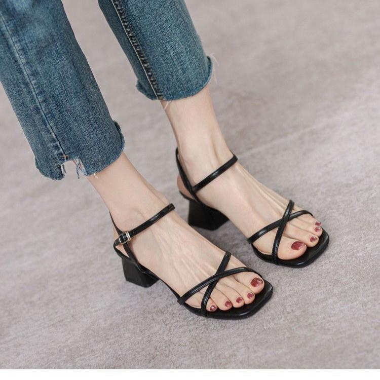 Women's Sandals Summer Footwear High Heels Luxury Designer Shoes Block Heel Low and Elegant Casual Medium Dresses On Offer Black